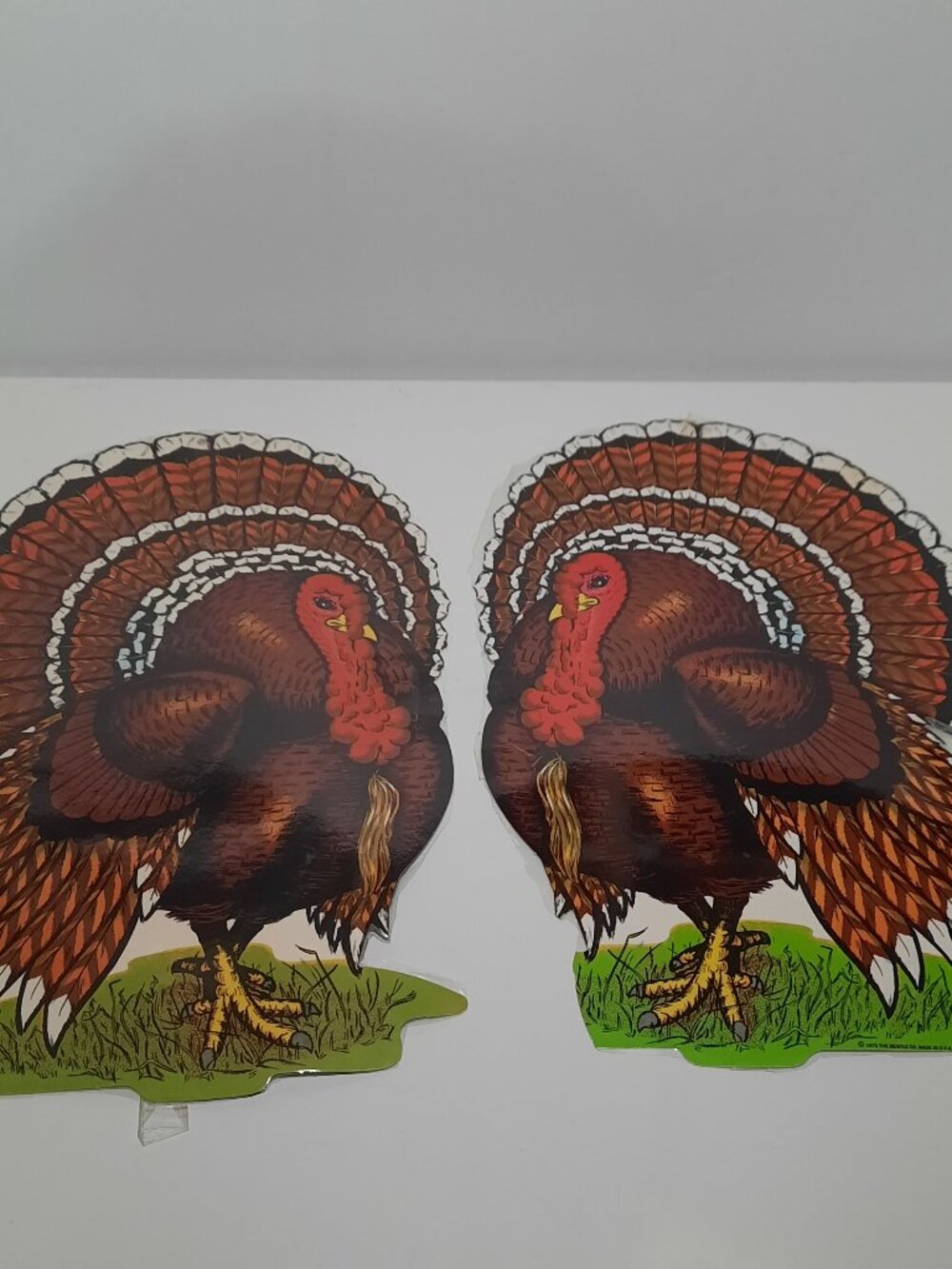 Vintage 1972 Beistle Thanksgiving Turkey Die Cut Decor Lot 2 Laminated USA